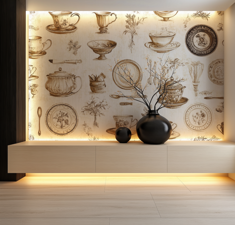 Papier peint vintage cuisine mural salon neon