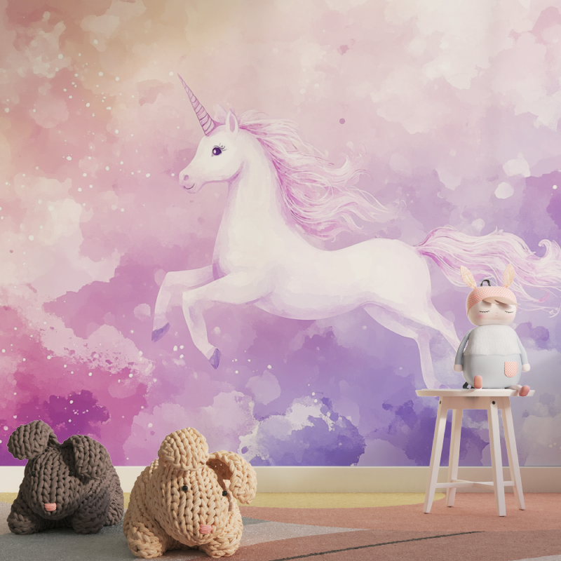 Papier peint fille licorne tapisserie pour fille