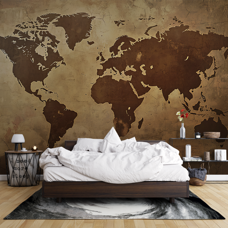 Papier peint carte du monde bronze leroy merlin mur