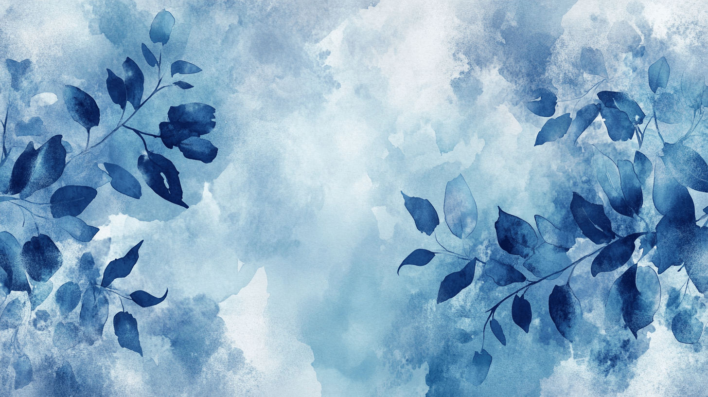 Papier Peint Aquarelle Feuilles Abstraites Bleues
