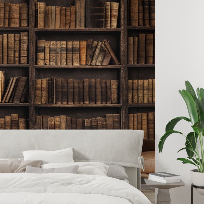 Papier peint bibliotheque en tr... loeil tapisserie tendance