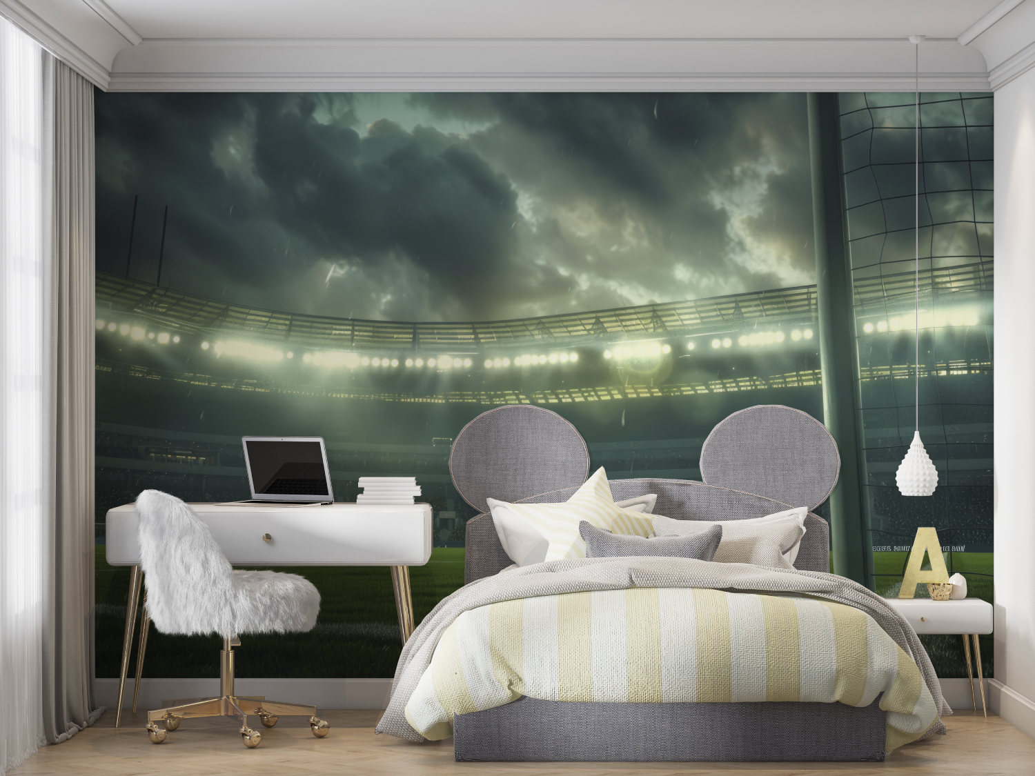 Papier peint stade de foot pluie mur chambre panoramique