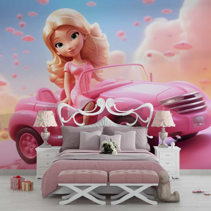 Papier peint barbie rose chambre filles