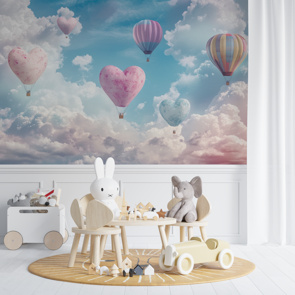 Papier peint montgolfiere et nu...rme de cur chambre de bebe