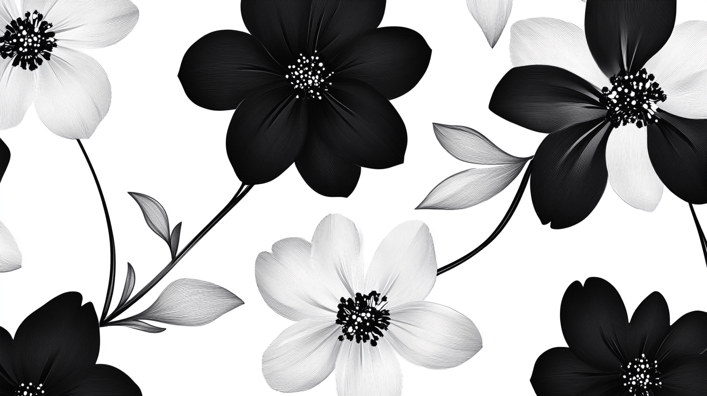 Papier Peint Fleur Noir Et Blanc