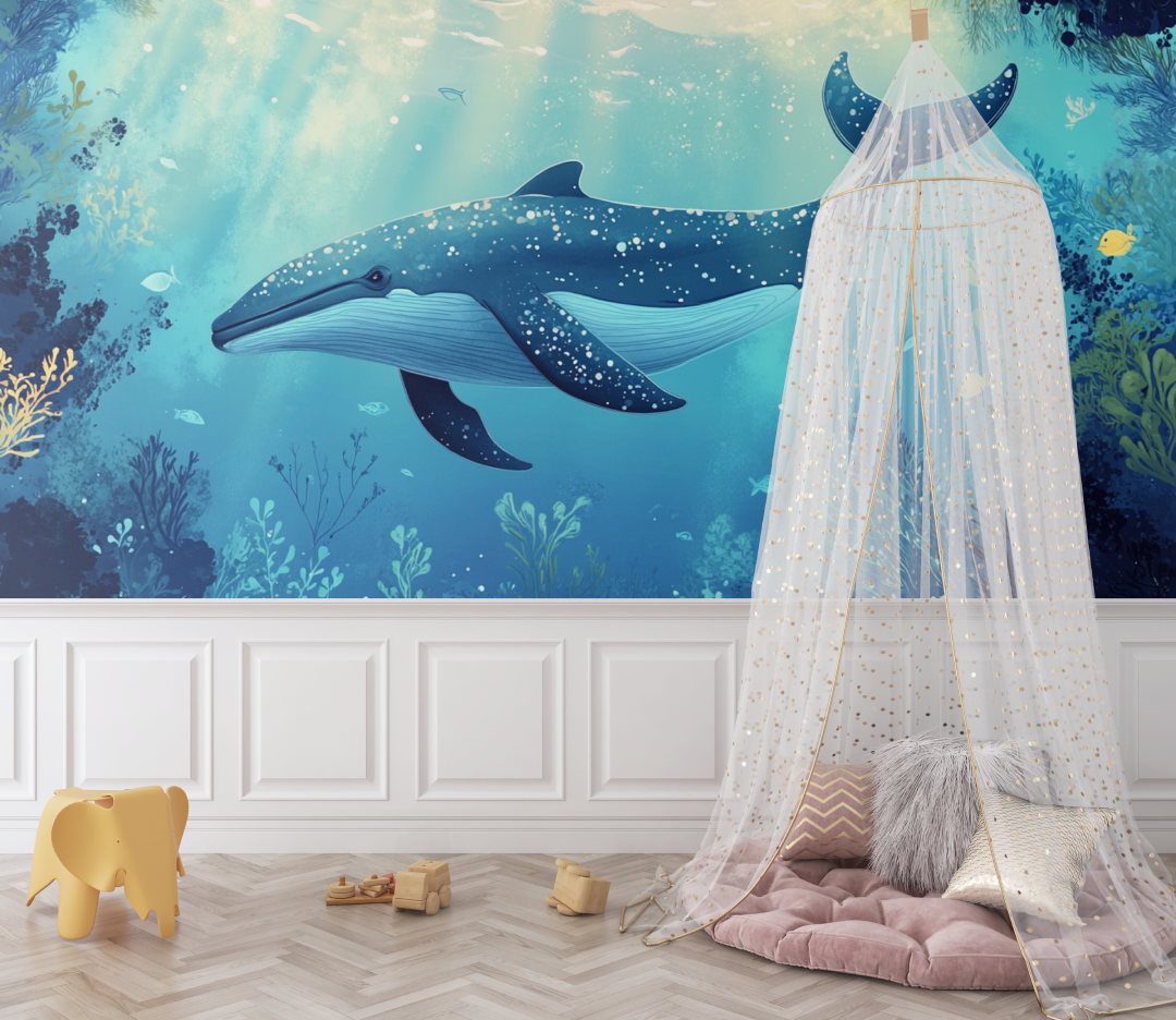 Papier peint marin chambre bleue bebe