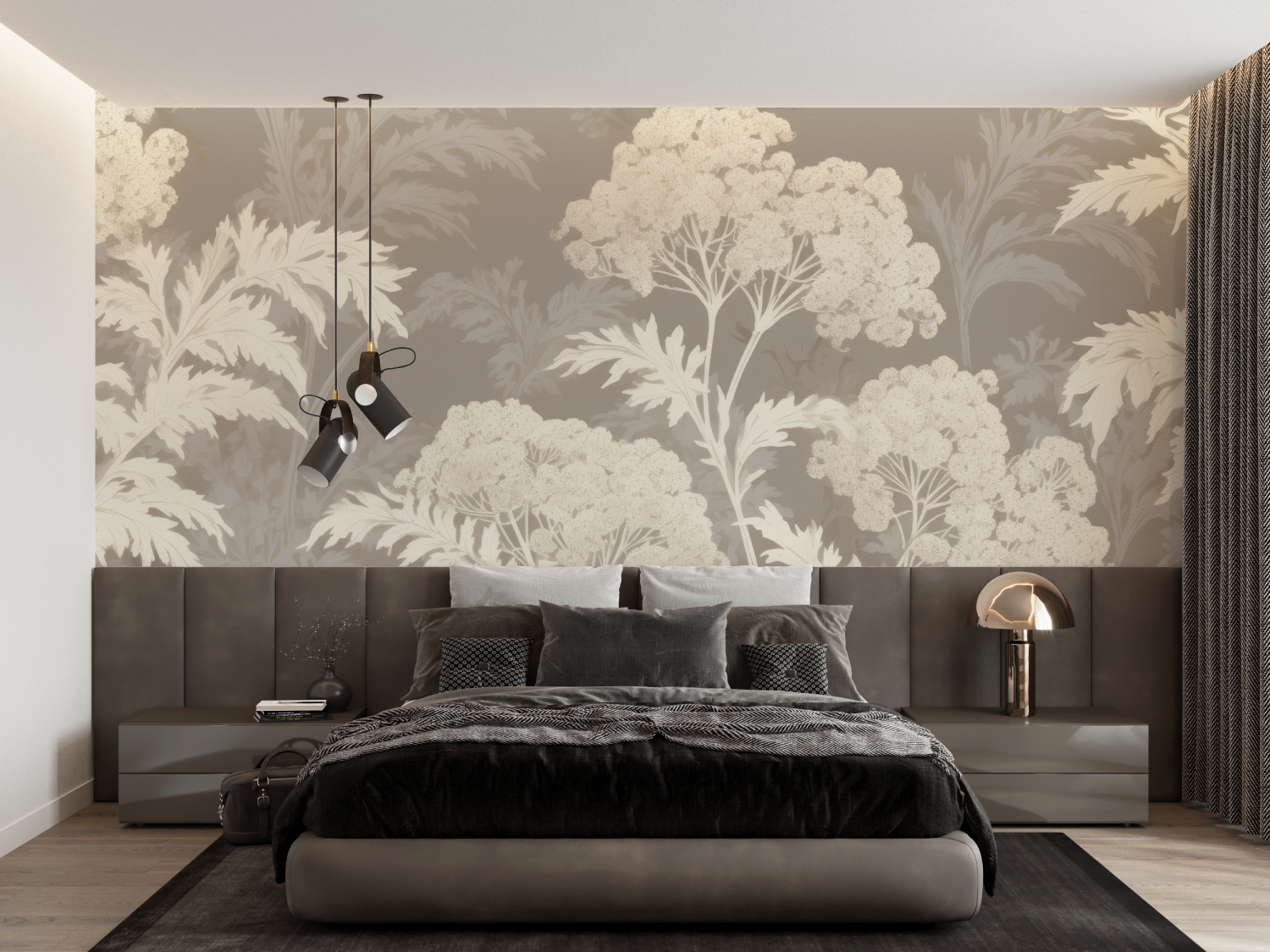 Papier Peint Toile De Jouy Coton Beige - trompe l'oeil