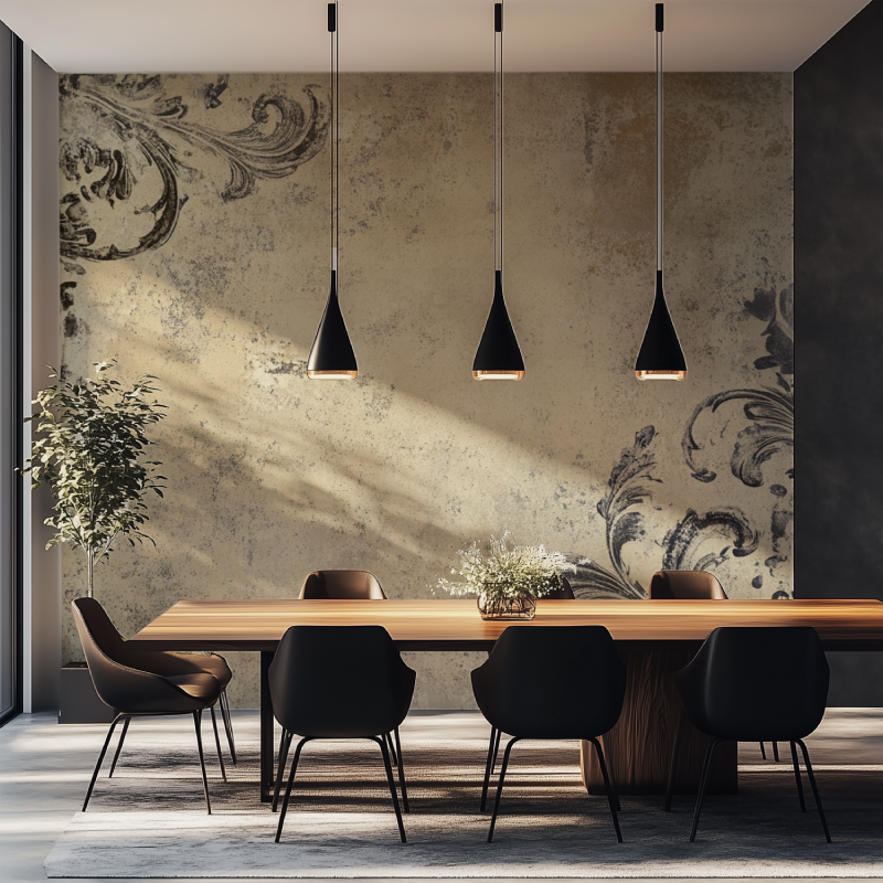 Papier peint vintage taupe salle manger tapisserie