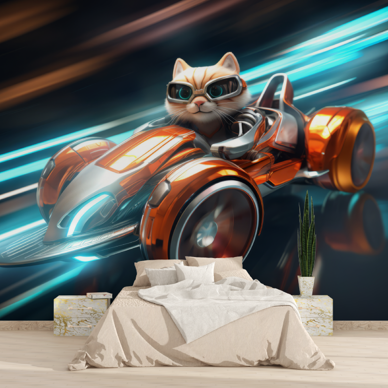 Papier peint voiture sportive et chat 1815