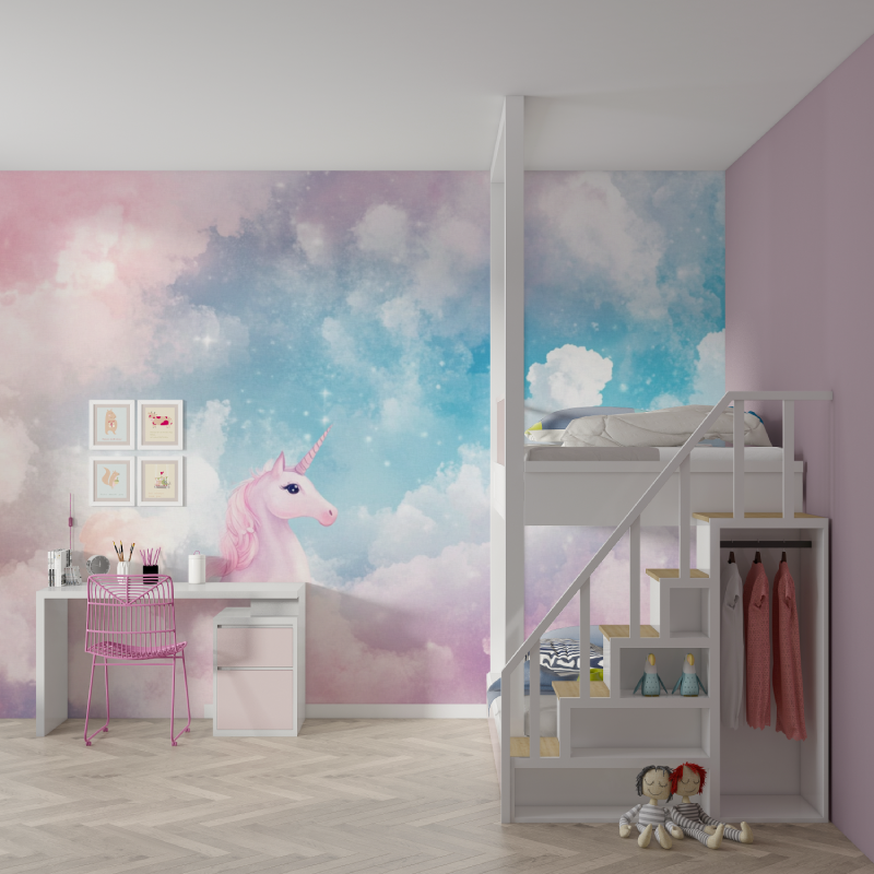 Papier peint decoration licorne...antaisie mur chambre fille