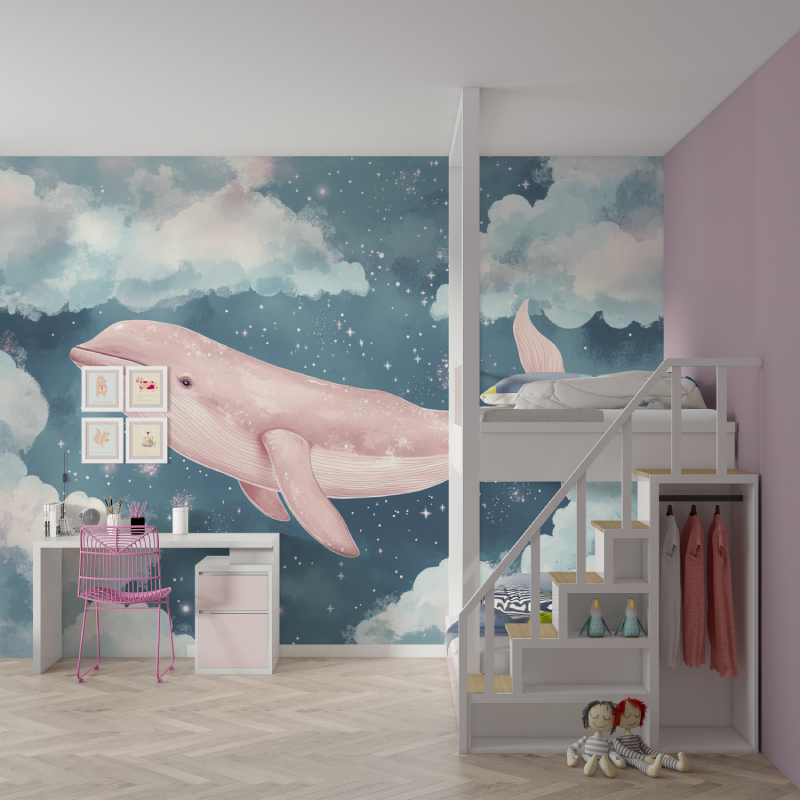 Papier peint fille classique ba...age rose mur chambre fille