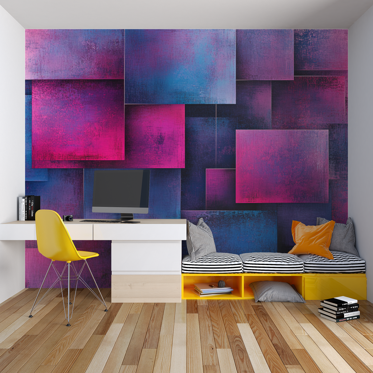 Papier peint carre incandescent chambre garcon lit