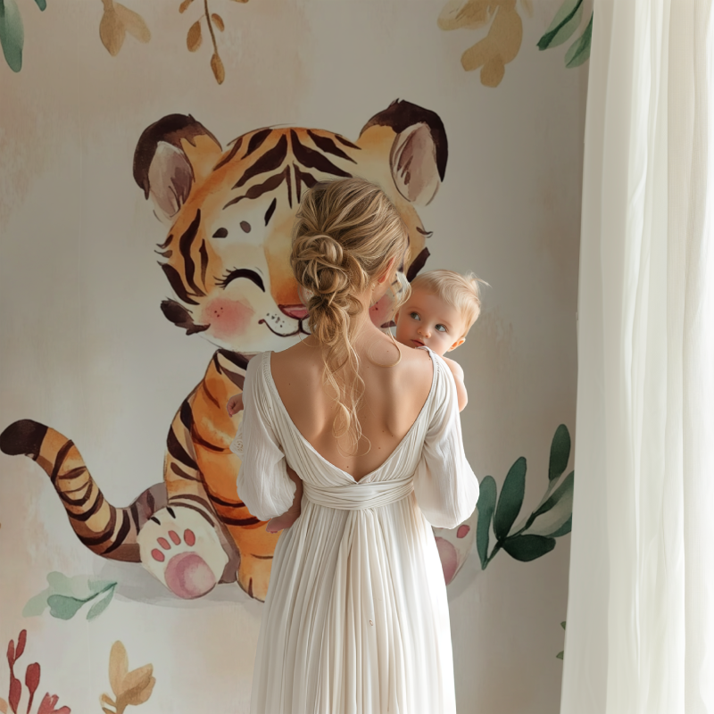 Papier peint tigre bebe aquarelle bb123