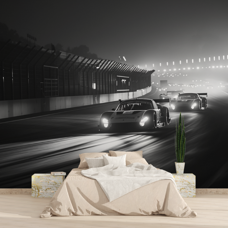 Papier peint voiture de course noir et blanc 1815