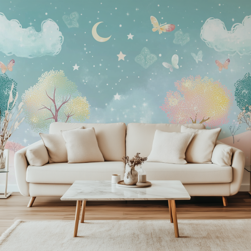 Papier peint arbre magique bebe canape simple