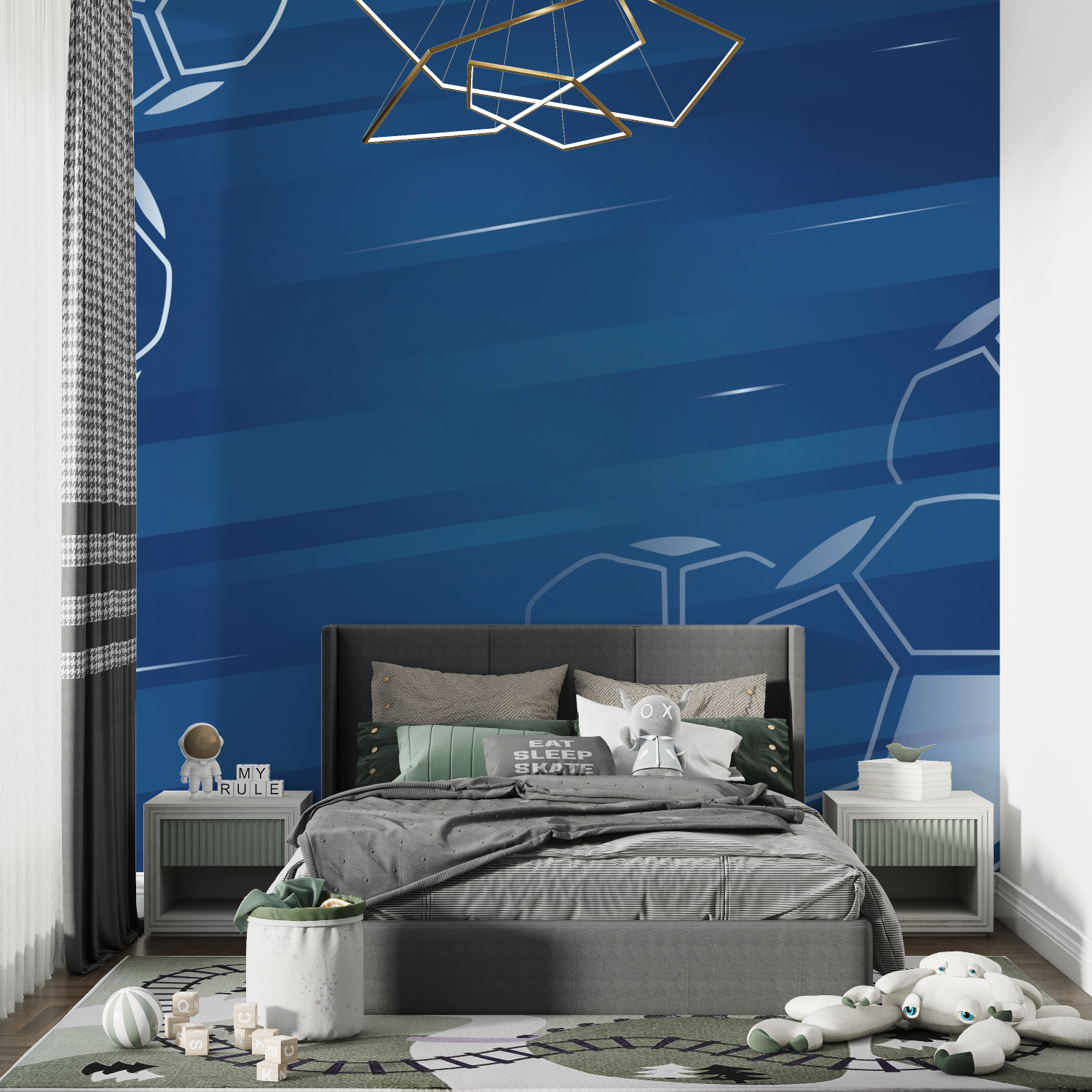 Papier peint bleu foot chambre de garcon