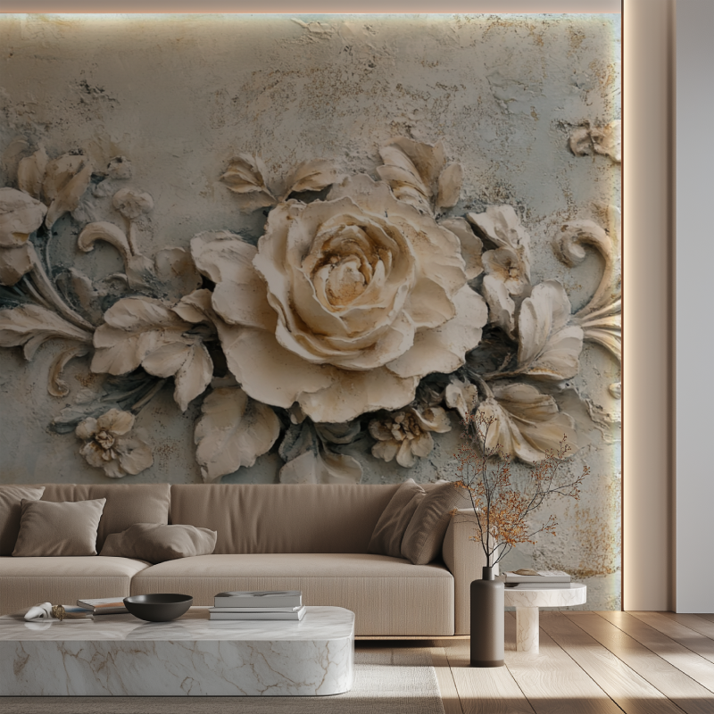 Papier peint fleurs vintage canape neon