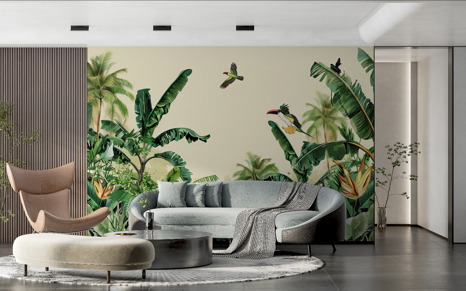 Papier peint aquarelle chambre jungle tendance 2024
