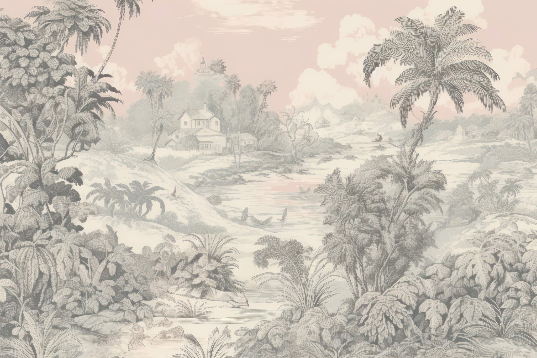 Papier Peint Toile De Jouy Rose Beige