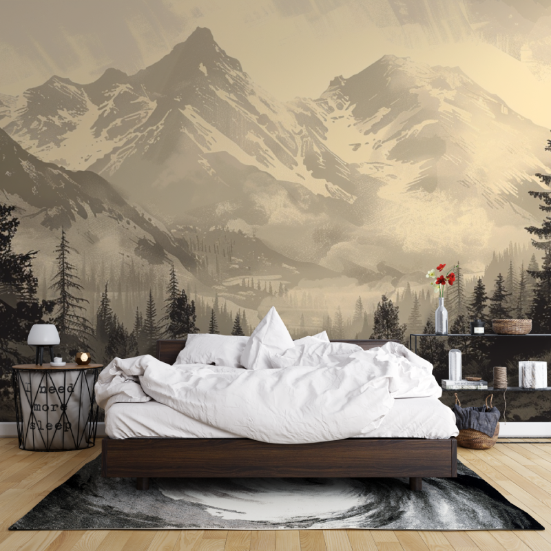 Papier peint sapin et montagne ...age sepia leroy merlin mur