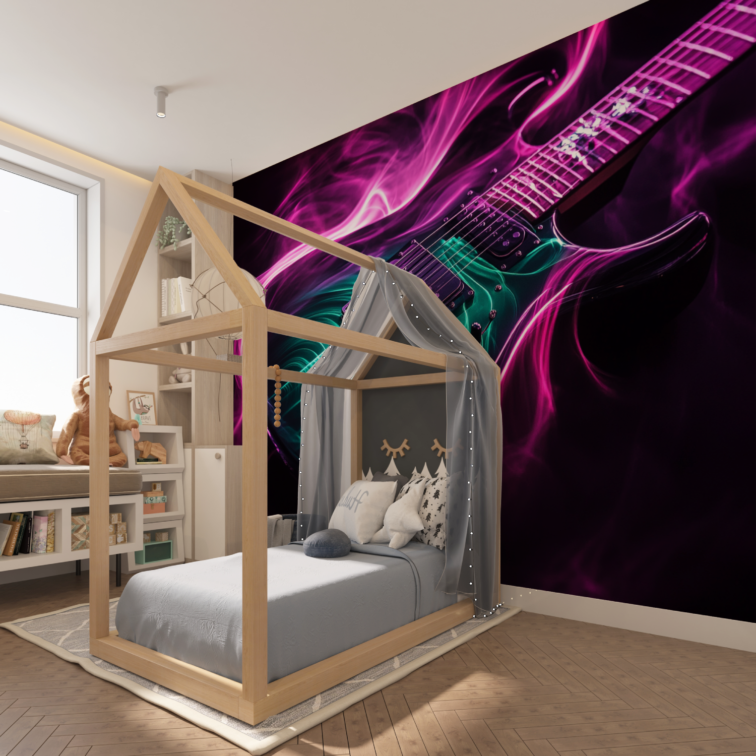 Papier peint guitare emeraude tapisserie hero