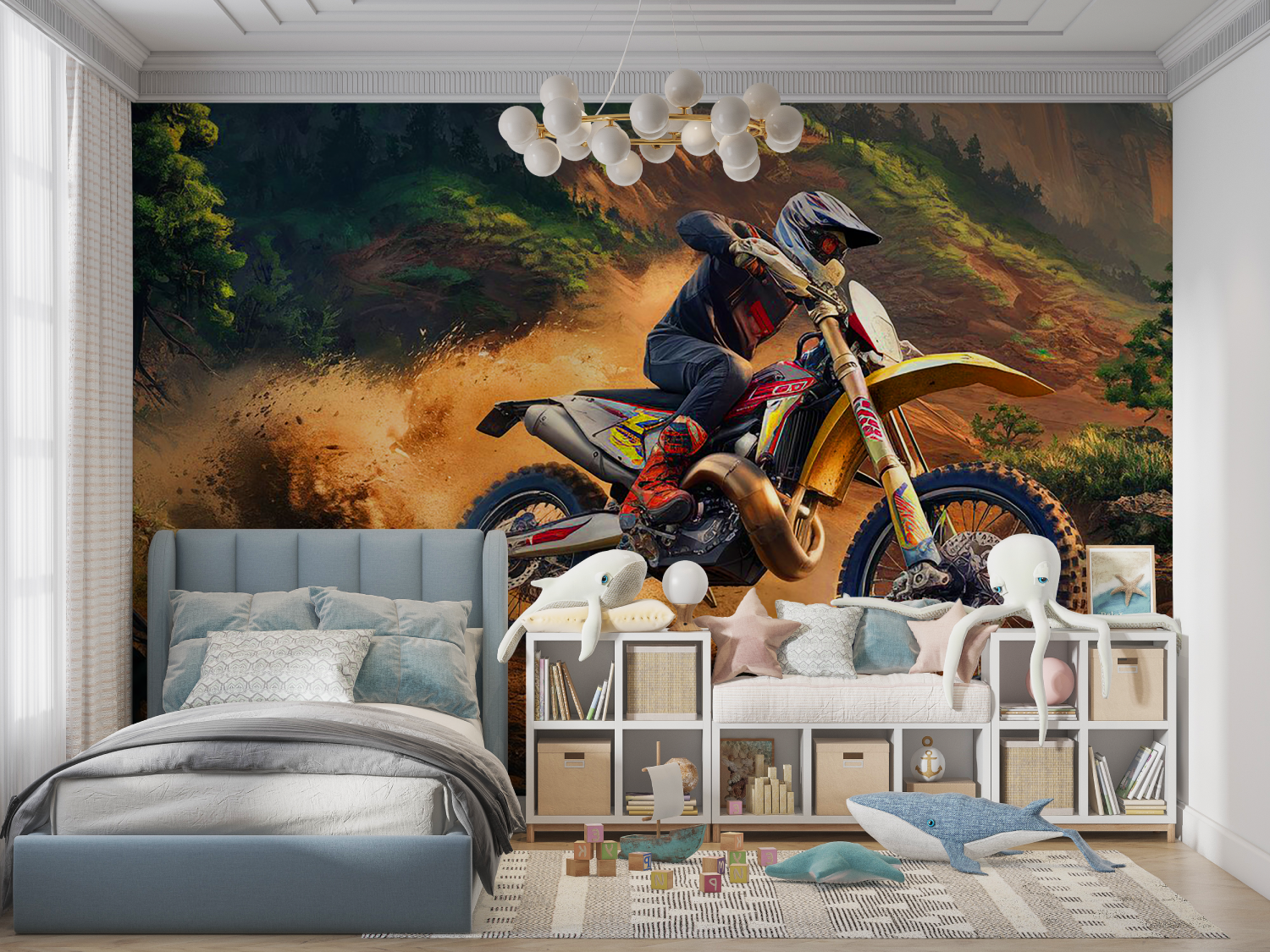 Papier peint garcon moto drift panoramique garcon