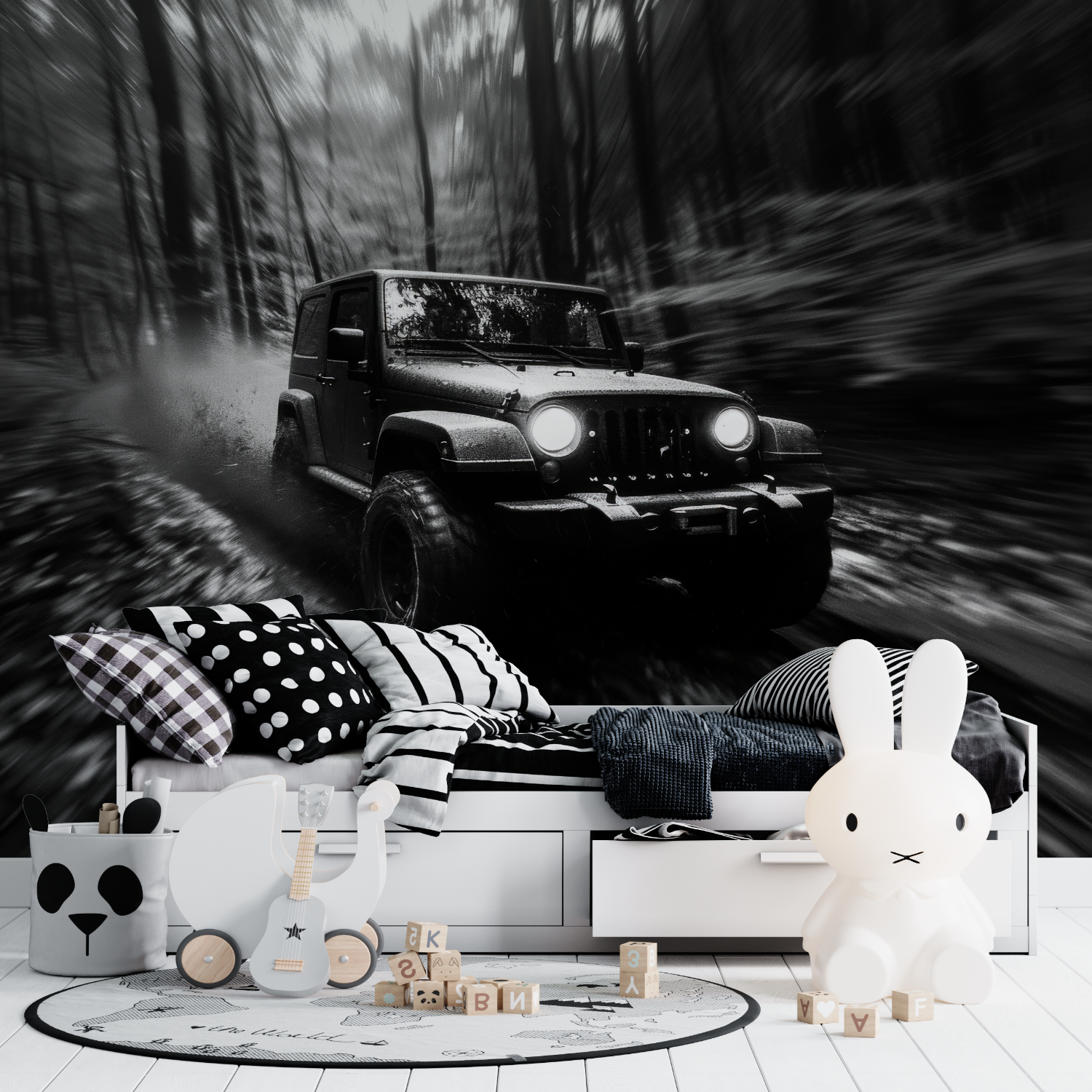 Papier peint photo voiture noir et blanc tapisserie ado