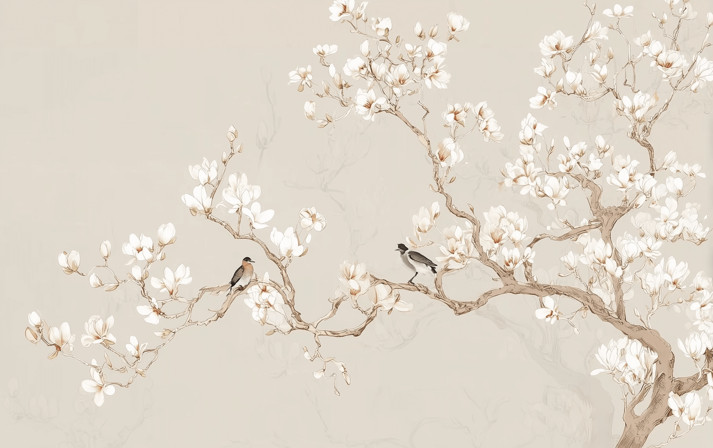 Tree Branch Beige Mural Wallpaper