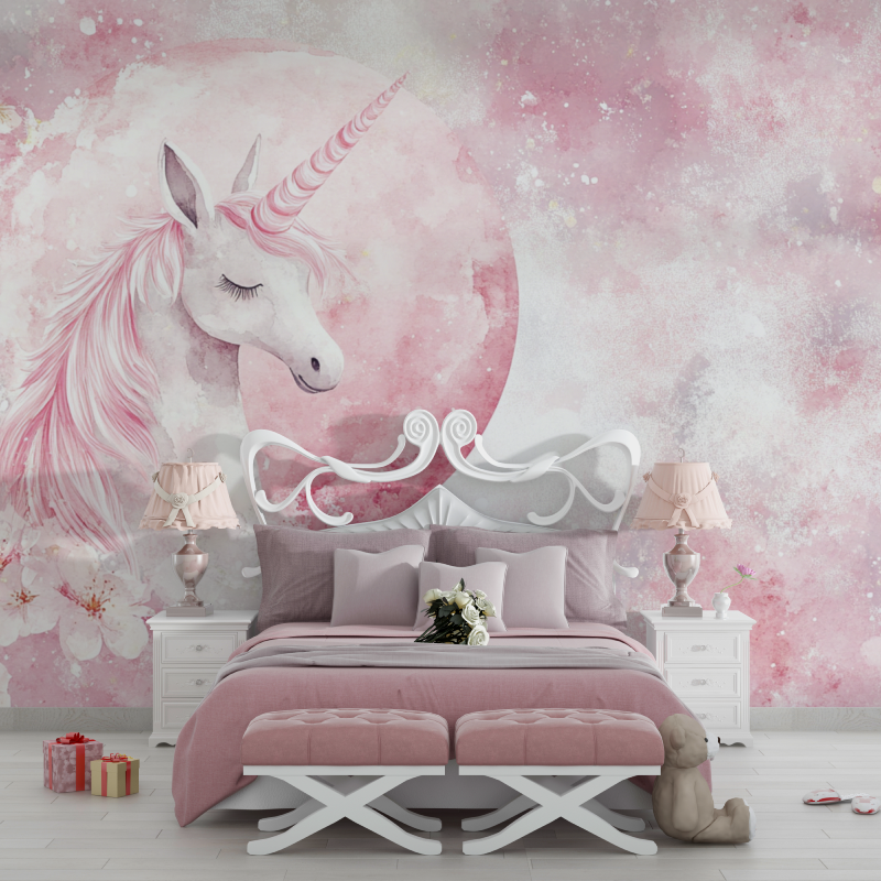Papier peint deco licorne chamb...o lune rose chambre filles