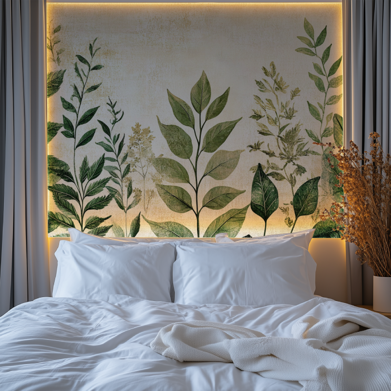 Papier peint vintage plante vert deau chambre premium