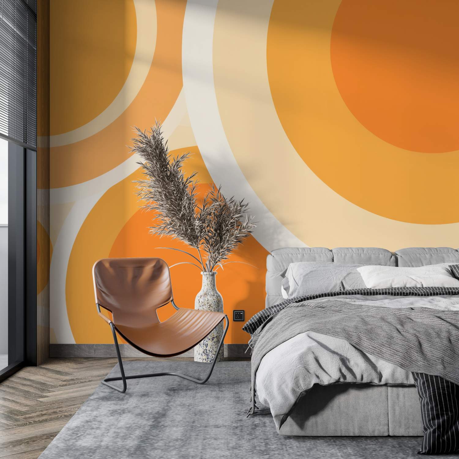 Papier Peint Orange Ronds Vintage - tendance mur