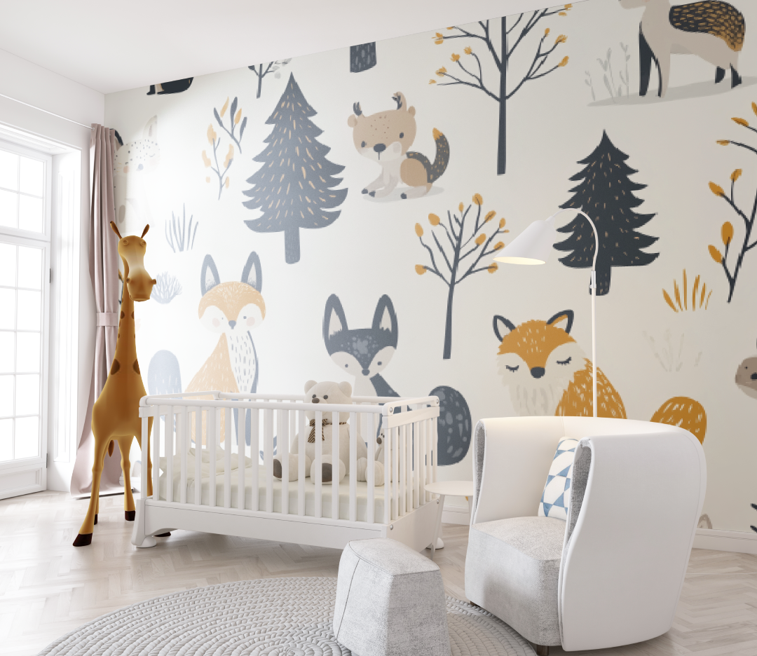 Papier peint les Animaux de la forêt - chambre de bebe