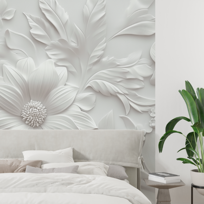 Big 3d white flowers mural wallpaper tapisserie tendance