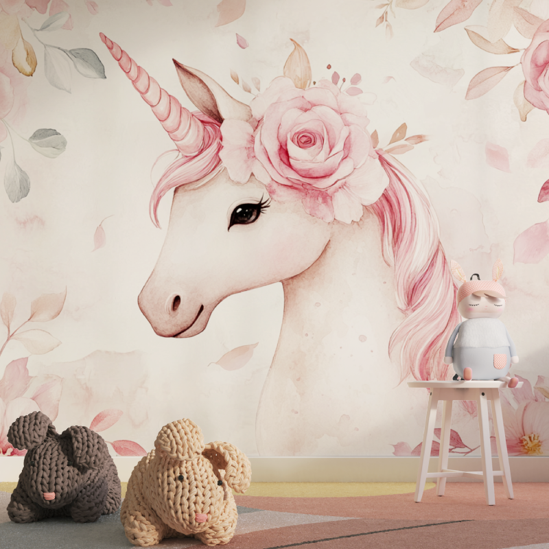 Papier peint theme licorne roya...rose tapisserie pour fille