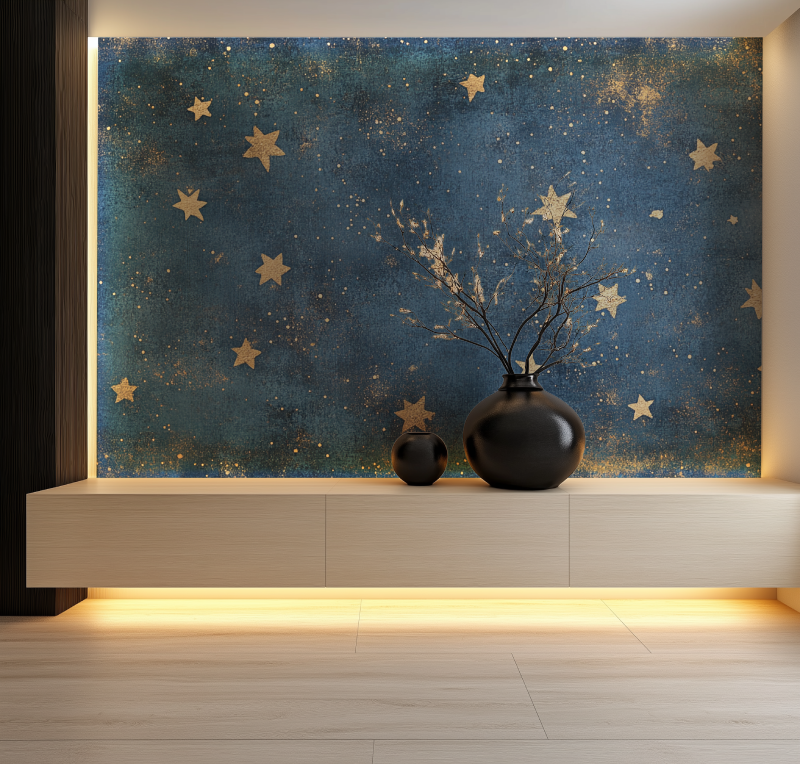 Papier peint vintage japonais etoile salon neon