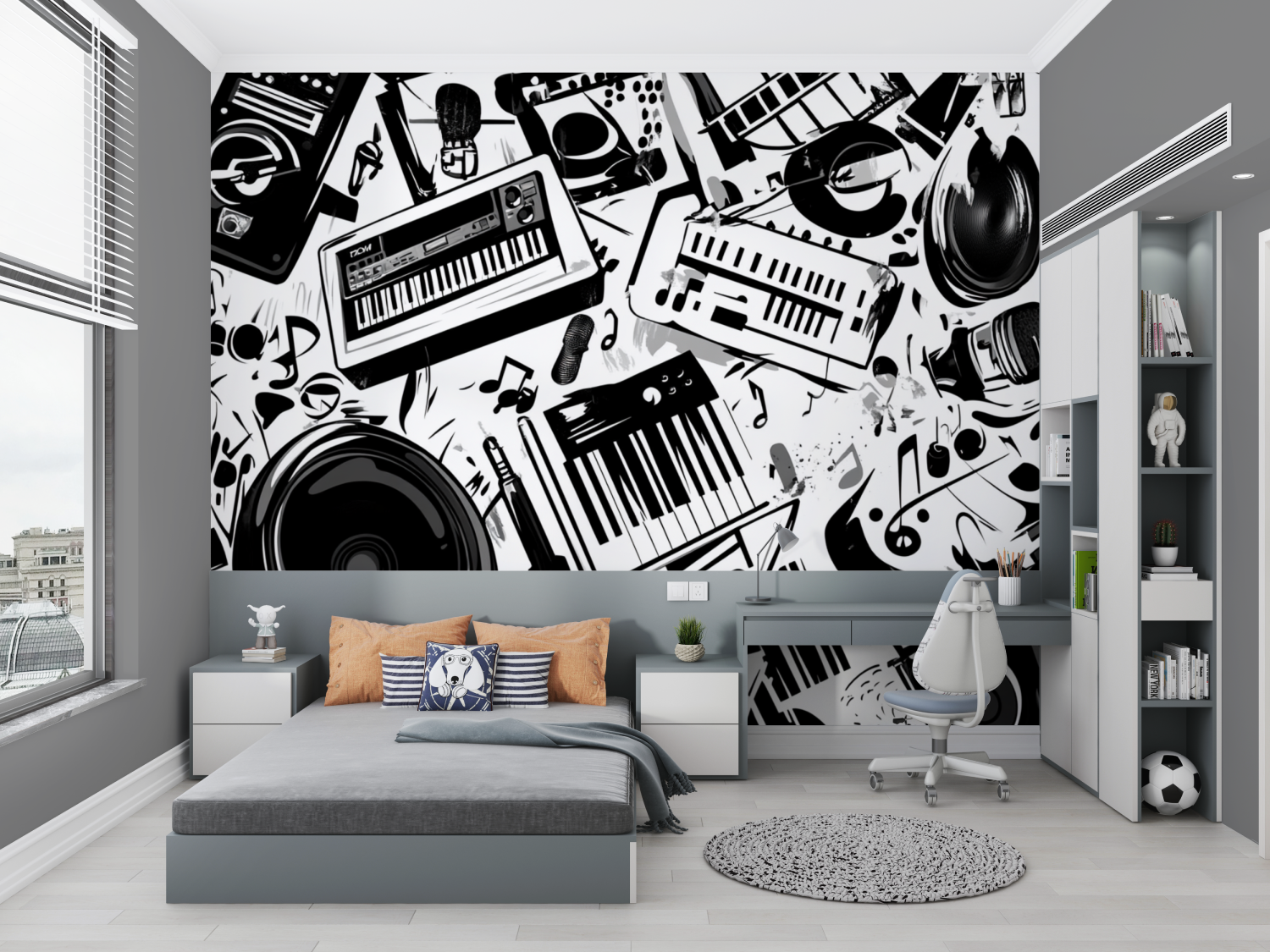 Papier peint free style noir chambre petit