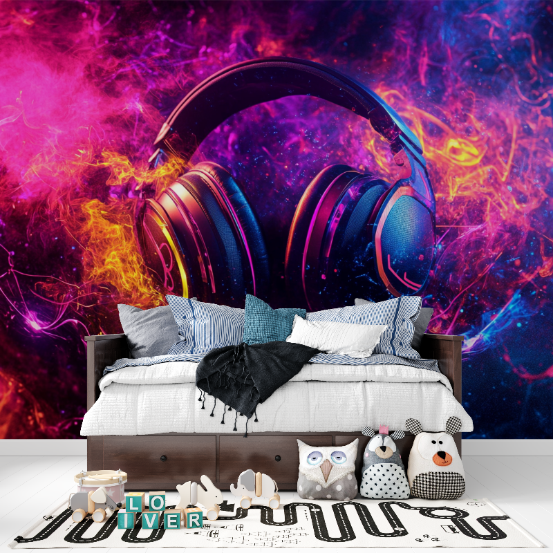 Papier peint casque grafitti en couleur tapisserie pour ado