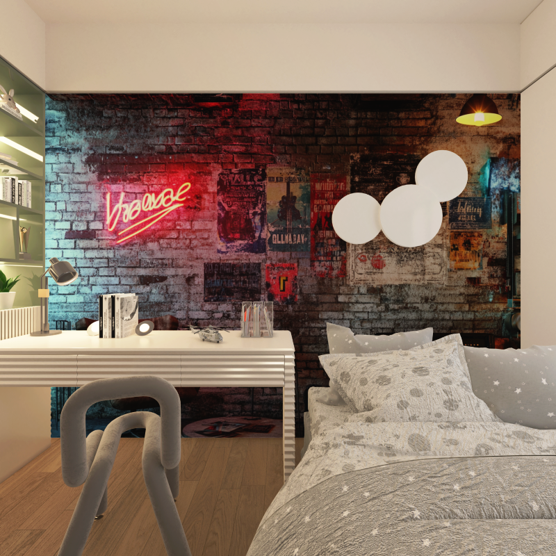 Papier peint brique et musique chambre adolescents