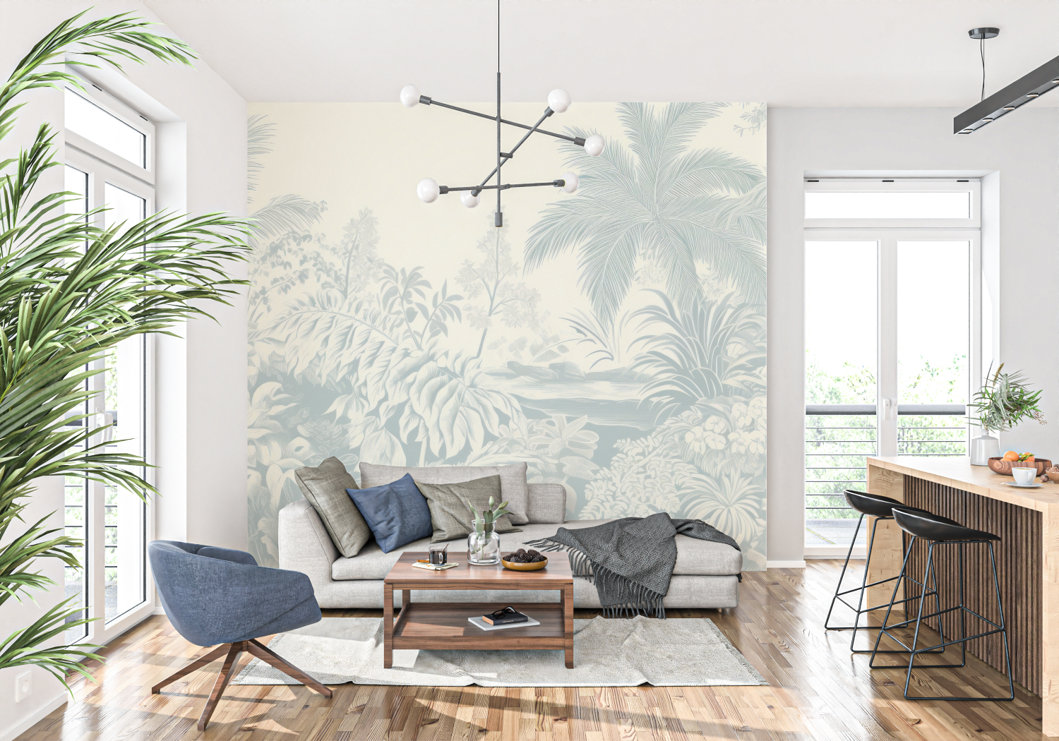 Papier Peint Toile De Jouy Fleuri - tapisserie