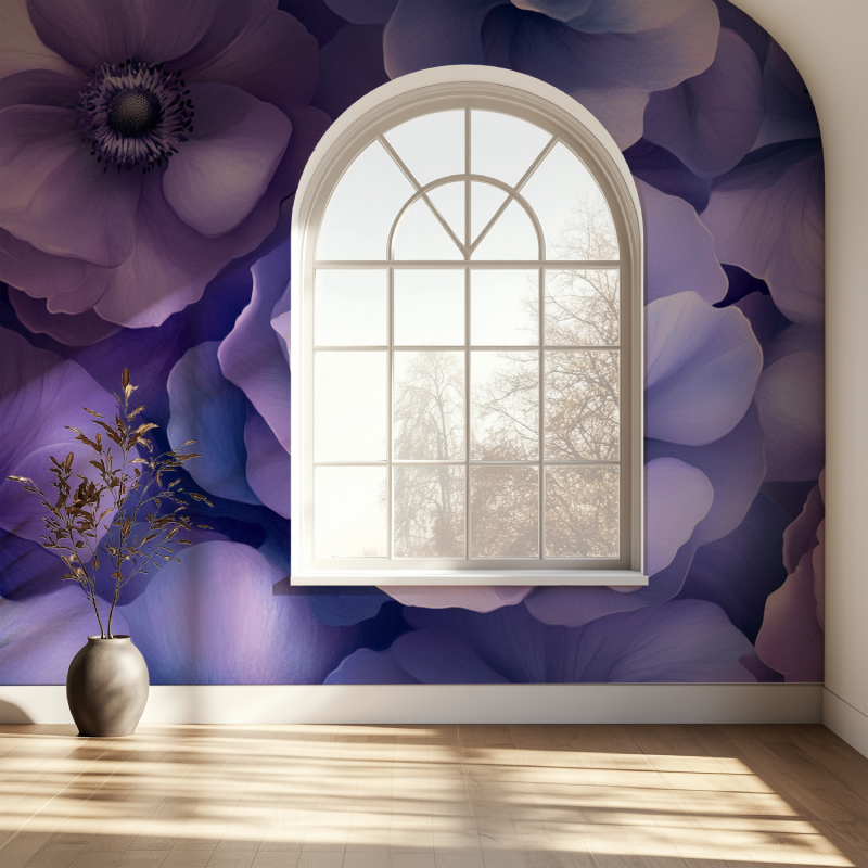 Papier peint fleur violet fenetre papier