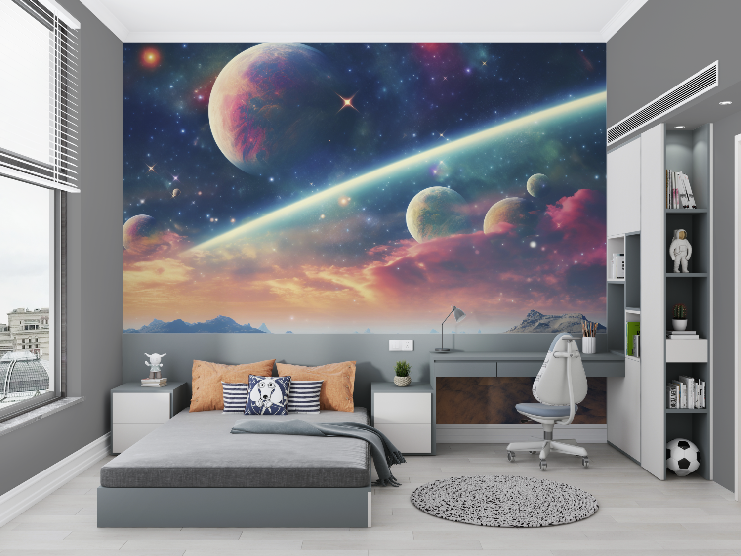Papier peint espace nebuleuse et planetes chambre petit