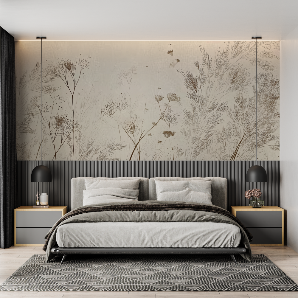 Gentle lines wheat beige mural ...er chambre adulte tendance