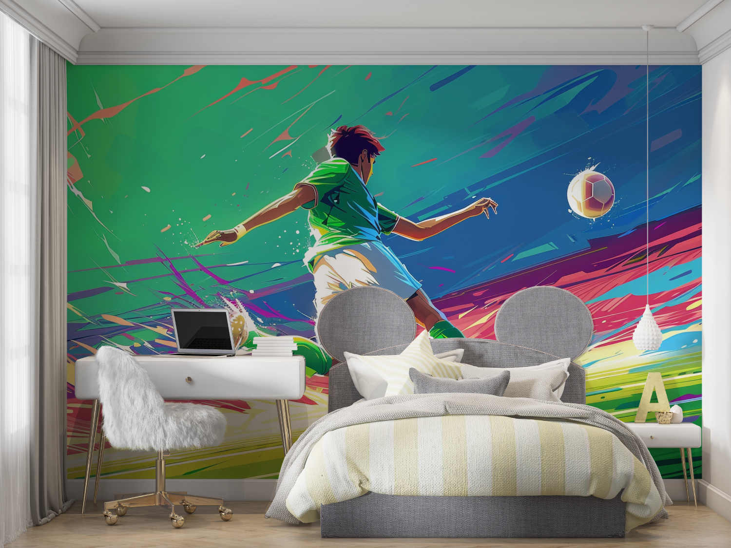 Papiers peint ballons de foot mur chambre panoramique