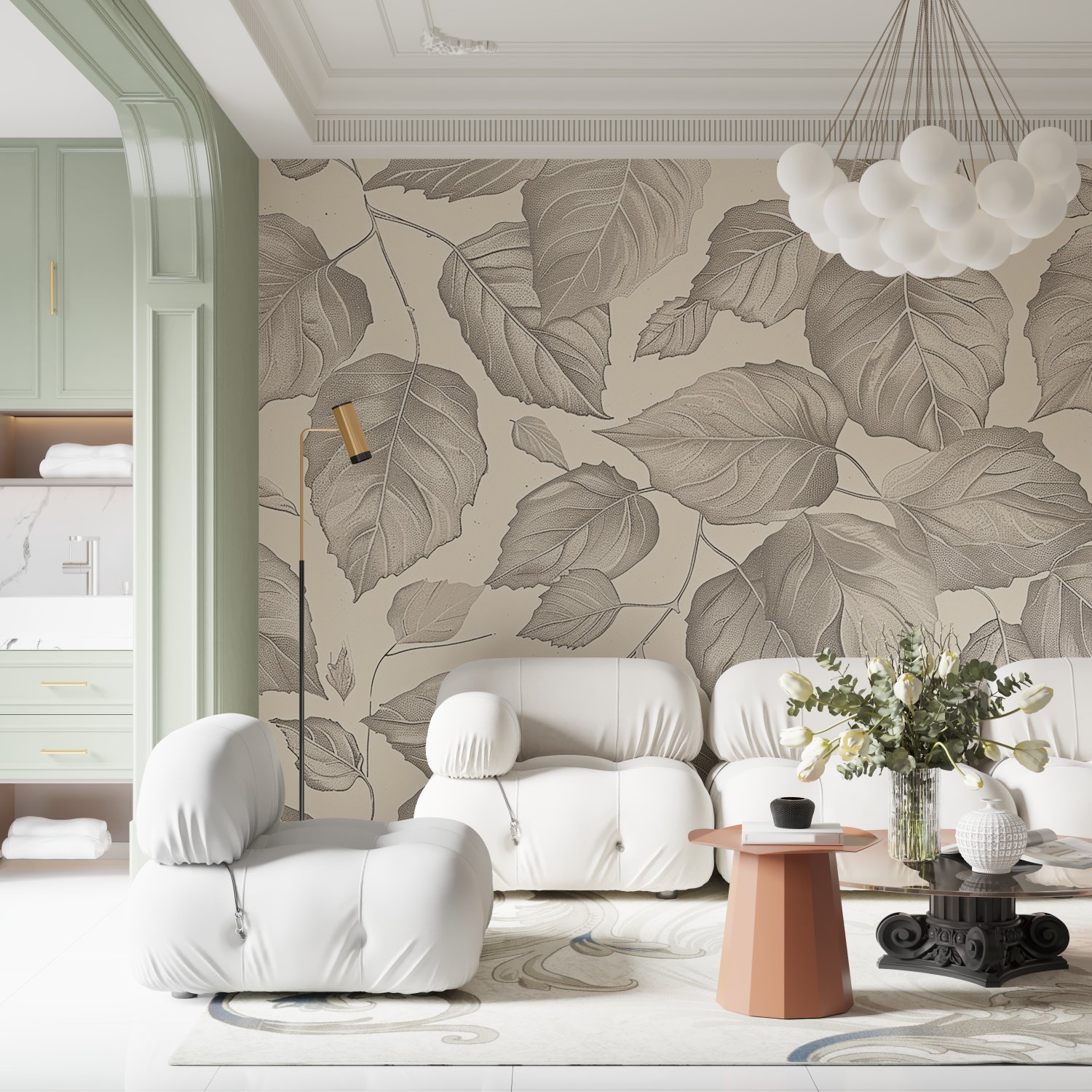 Papier Peint Feuilles Gris - tendances