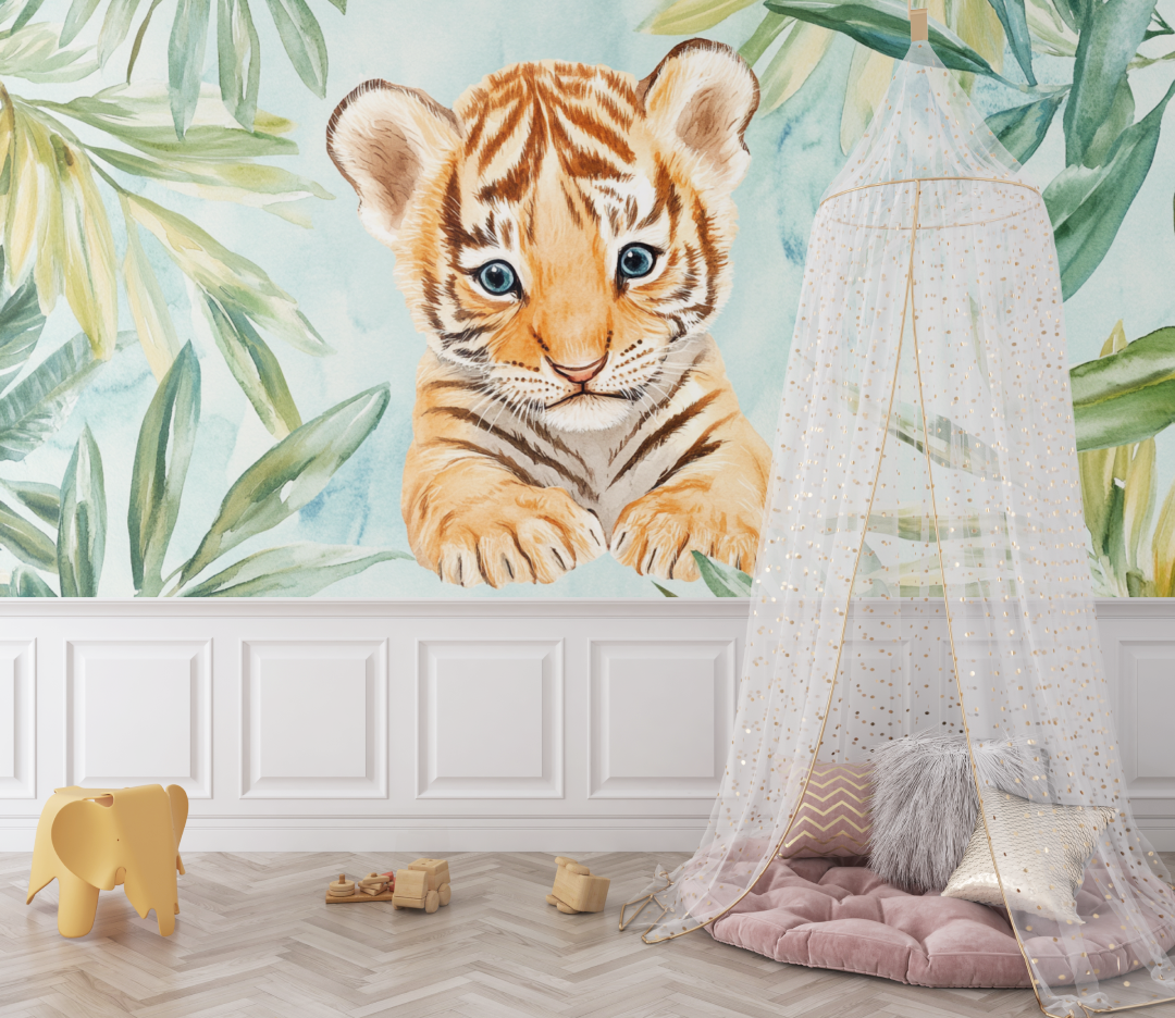 Papier peint tigre et ambiance tropicale bebe