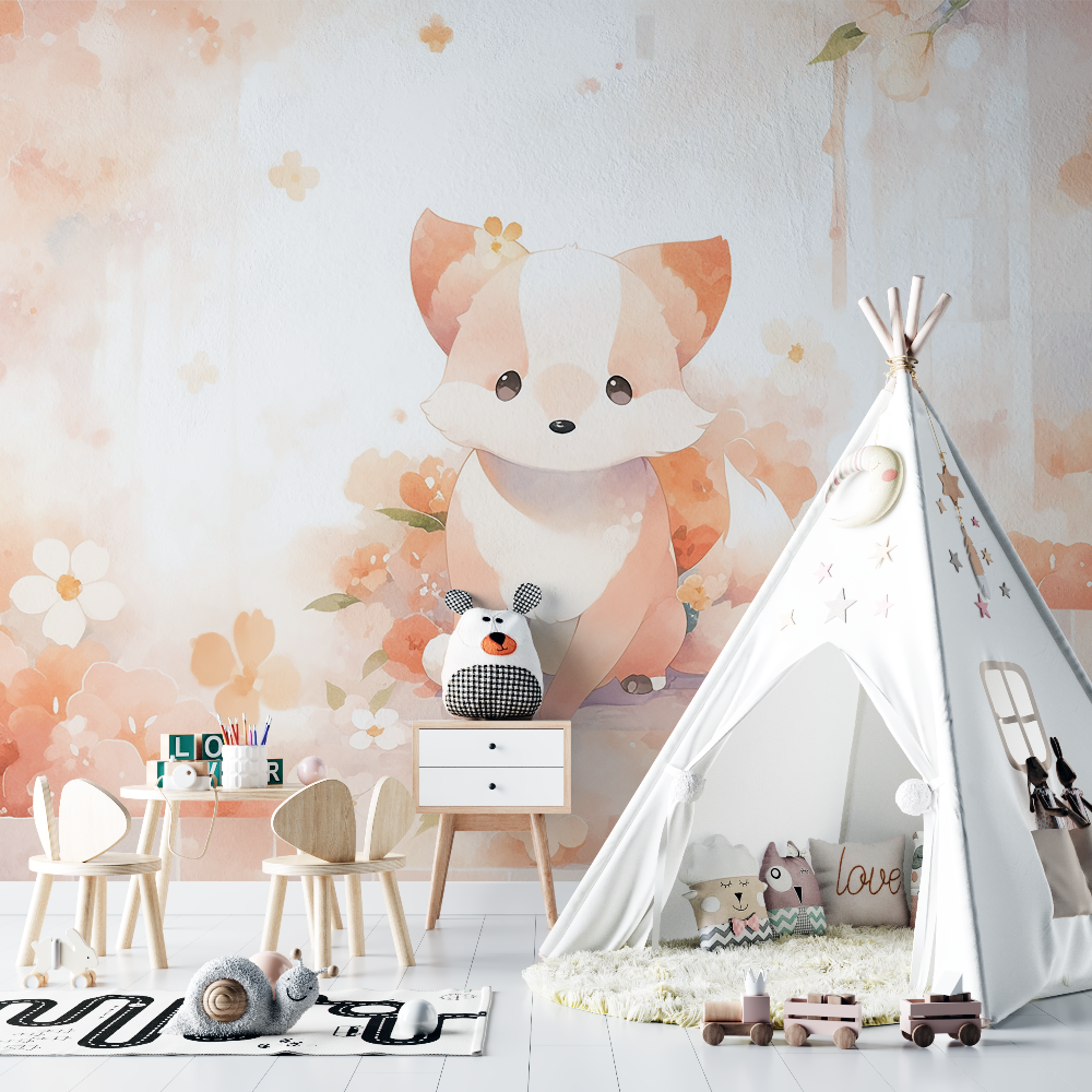 Papier peint renard pastel chambre bebe