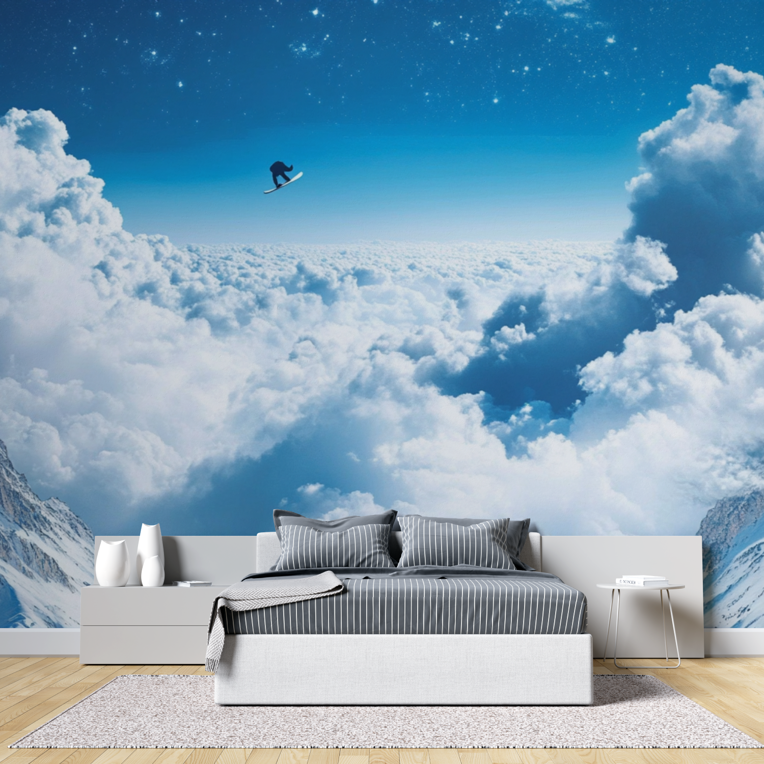 Papier peint trompe loeil plafond tete de lit