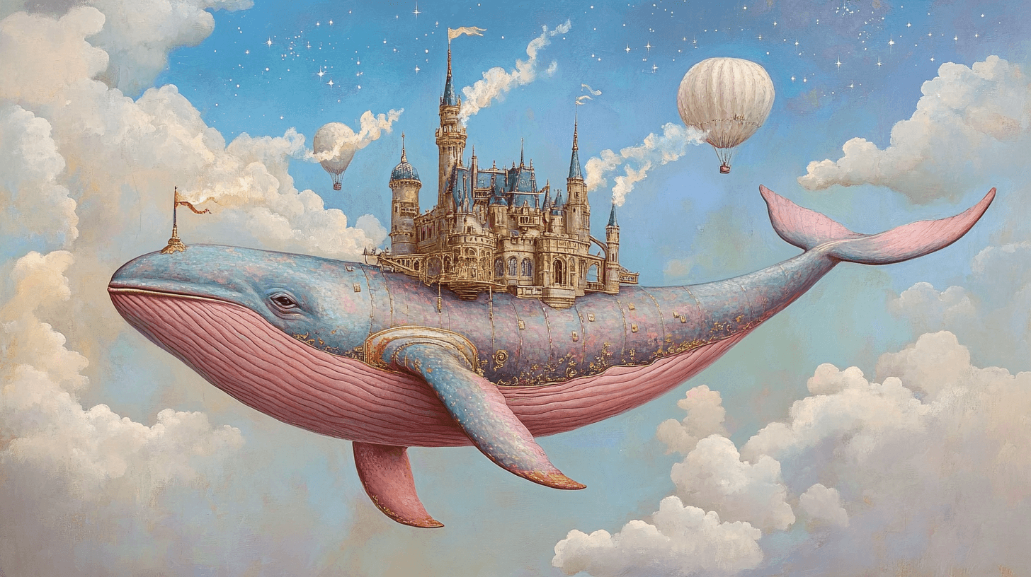 Papier Peint Baleine Volante Et Chateau