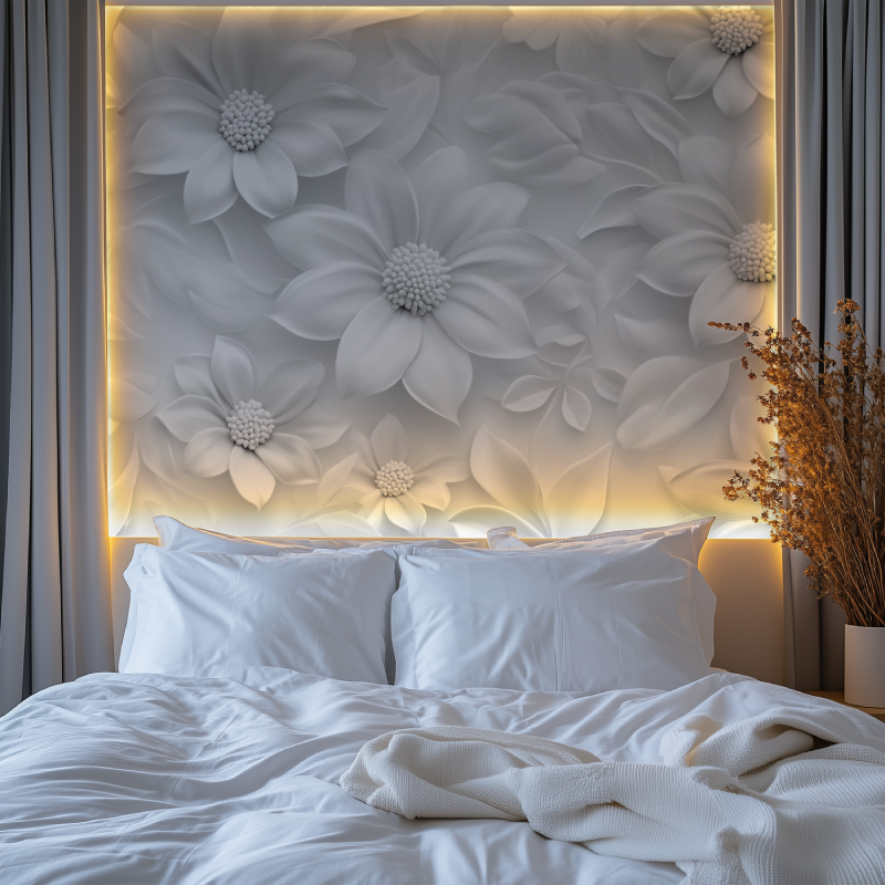 Papier peint fleur gris et blanc chambre premium