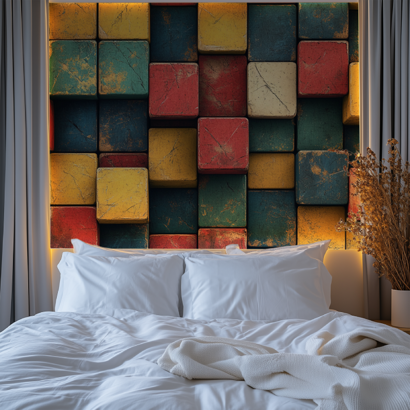 Papier peint vintage rubiks cube chambre premium
